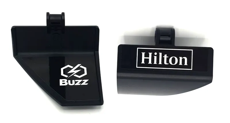 Technic, Panel Curved #70 5 x 4 x 3 Tapered Right with White 'Hilton' on Outside and 'Buzz' on Inside Pattern (Stickers) - Set 42141 (First Version)