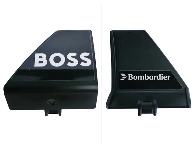 Technic, Panel Curved #70 5 x 4 x 3 Tapered Right with White 'BOSS' on Outside and 'Bombardier' on Inside Pattern (Stickers) - Set 42240