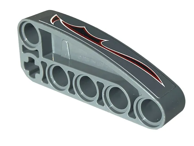 Technic, Liftarm, Modified L-Shape Quarter Ellipse Thick 2 x 5 with Black, Dark Red and White Flames Pattern Model Left Side (Sticker) - Set 42132