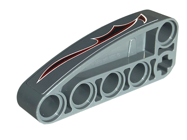 Technic, Liftarm, Modified L-Shape Quarter Ellipse Thick 2 x 5 with Black, Dark Red and White Flames Pattern Model Right Side (Sticker) - Set 42132