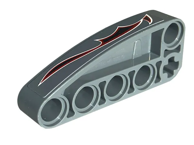 Technic, Liftarm, Modified L-Shape Quarter Ellipse Thick 2 x 5 with Black, Dark Red and White Flames Pattern Model Right Side (Sticker) - Set 42132