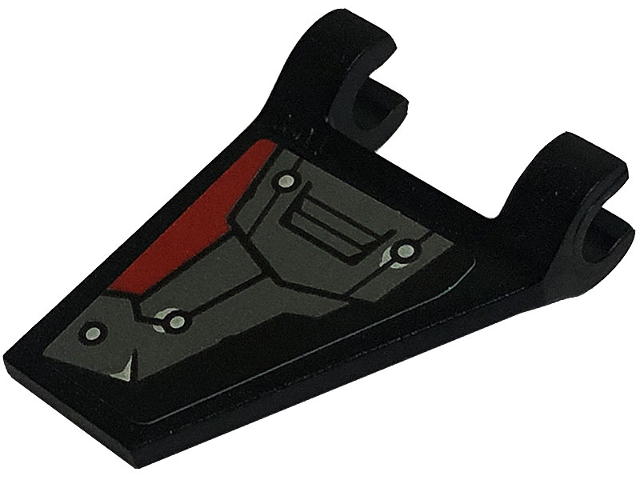 Flag 2 x 2 Trapezoid with Flared Edge with Dark Bluish Gray and Red Armor Plates, Rivets and Air Vent Pattern Model Right Side (Sticker) - Set 80034