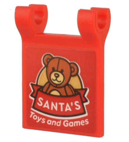 Flag 2 x 2 Square with Flared Edge with Dark Orange Teddy Bear, Red Ribbon and White 'SANTA'S Toys and Games' Pattern (Sticker) - Set 10308