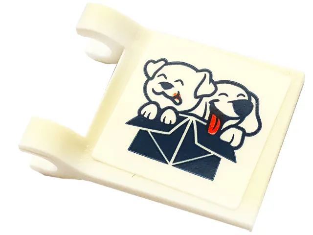 Flag 2 x 2 Square with Flared Edge with 2 White Dogs with Coral Tongues in Dark Blue Box Pattern on Both Sides (Stickers) - Set 41738