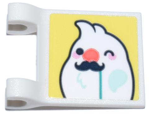 Flag 2 x 2 Square with Flared Edge with White Bird Face Winking with Coral Nose and Black Moustache Mask Pattern (Sticker) - Set 41806