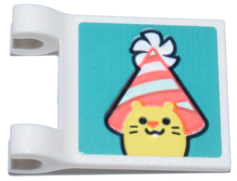 Flag 2 x 2 Square with Flared Edge with Bright Light Yellow Hamster Face with White and Coral Striped Party Hat Pattern (Sticker) - Set 41806