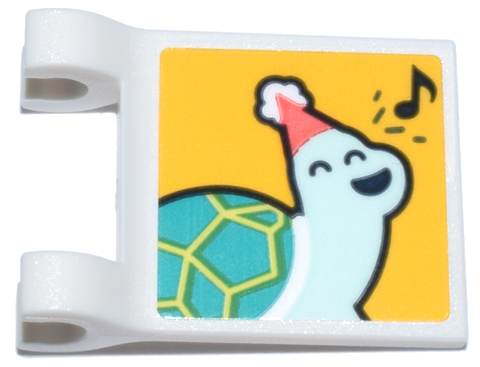 Flag 2 x 2 Square with Flared Edge with Light Aqua Turtle with Dark Turquoise Shell, White and Coral Party Hat, and Music Note Pattern (Sticker) - Set 41806