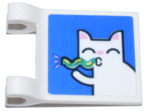 Flag 2 x 2 Square with Flared Edge with White Cat with Bright Pink Ears and Nose and Dark Turquoise Party Blower Pattern (Sticker) - Set 41806