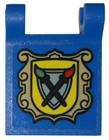 Flag 2 x 2 Square with Flared Edge with Yellow Shield, Dark Tan Frame and Paintbrushes Pattern (Sticker) - Set 10332