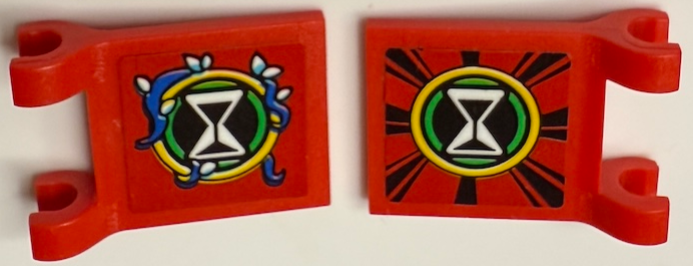 Flag 2 x 2 Square with Flared Edge with Hourglass in Bright Green and Yellow Circles, Blue, White and Medium Azure Vines and Black Stripes Pattern on Both Sides Model Left Side (Stickers) - Set 71461