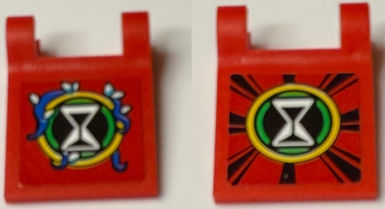 Flag 2 x 2 Square with Flared Edge with Hourglass in Bright Green and Yellow Circles, Blue, White and Medium Azure Vines and Black Stripes Pattern on Both Sides (Stickers) - Set 71461