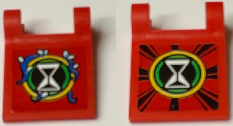 Flag 2 x 2 Square with Flared Edge with Hourglass in Bright Green and Yellow Circles, Blue, White and Medium Azure Vines and Black Stripes Pattern on Both Sides (Stickers) - Set 71461