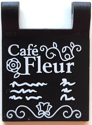 Flag 2 x 2 Square with Flared Edge with White 'Café Fleur' (Cafe), Flowers and Scribbles Pattern on Both Sides