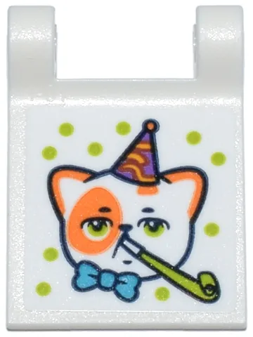 Flag 2 x 2 Square with Flared Edge with Churro the Cat, Hat, Bow Tie and Lime Party Blower and Dots Pattern (Sticker) - Set 42666