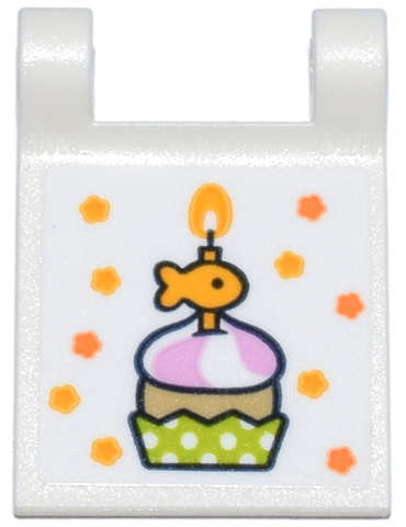 Flag 2 x 2 Square with Flared Edge with Bright Light Orange and Orange Stars, Cupcake with Goldfish Candle and Lime Polka Dot Cup Pattern (Sticker) - Set 42666