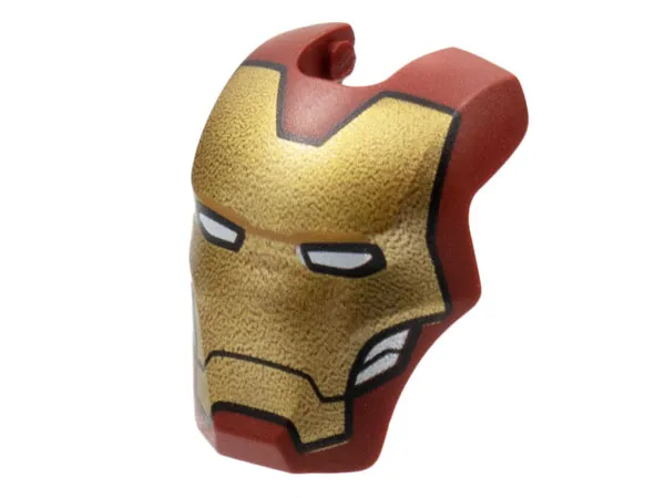 Minifigure, Visor Top Hinge Large with Gold Face Shield, White Eyes, Silver Trim on Cheeks Pattern (Iron Man Mark 85)