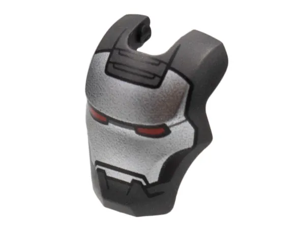 Minifigure, Visor Top Hinge Large with Silver Face Shield, Red Eyes, Black Trim on Cheeks Pattern