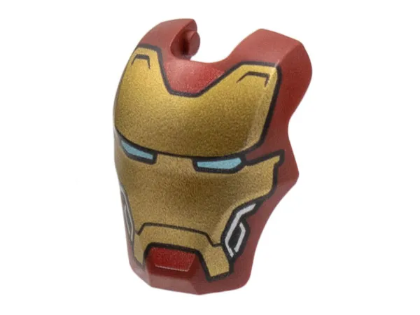 Minifigure, Visor Top Hinge Large with Gold Face Shield, Metallic Light Blue Eyes, Silver Trim on Cheeks Pattern (Iron Man Mark 50)