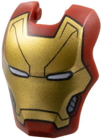 Minifigure, Visor Top Hinge Large with Gold Face Shield, White Eyes, Dark Silver Trim on Cheeks, Black Diagonal Forehead Lines Pattern (Iron Man Mark 46)