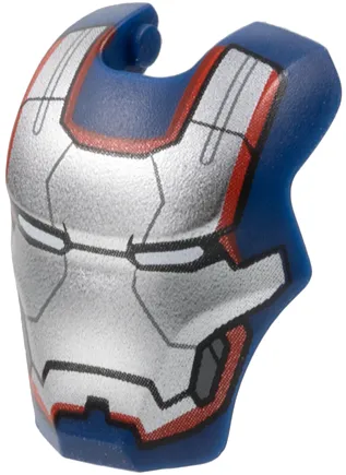 Minifigure, Visor Top Hinge Large with Silver Face Shield with Red Border, White Eyes, Dark Bluish Gray Trim on Cheeks Pattern