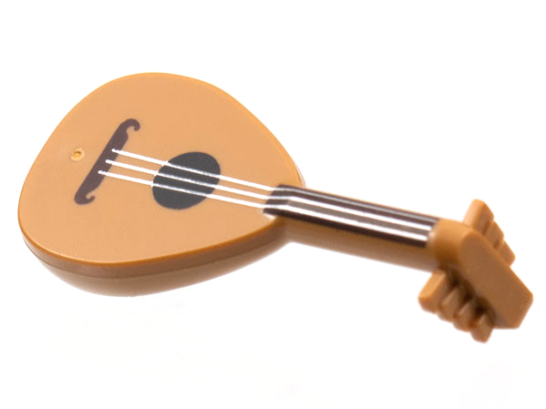 Minifigure, Utensil Musical Instrument, Lute with Dark Brown Neck and Silver Strings Pattern