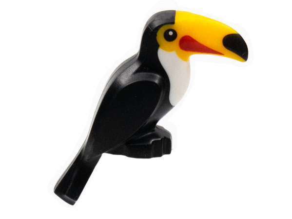Bird, Toucan with Molded Bright Light Orange Beak and White Chest and Printed Eyes, Tip of Beak, and Red Markings Pattern