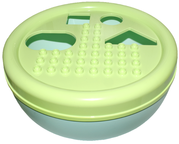 Duplo Container Floating Bowl 14 x 14 x 4 1/2 with Yellowish Green Top with Shape Sorting Holes (80516 / 5898)