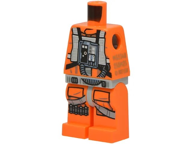 Body SMART Minifigure, Torso with Light Bluish Gray Hips and Orange Legs with SW Rebel Pilot with Sand Blue Front Panel with Hose, Black Belts and Pockets Pattern