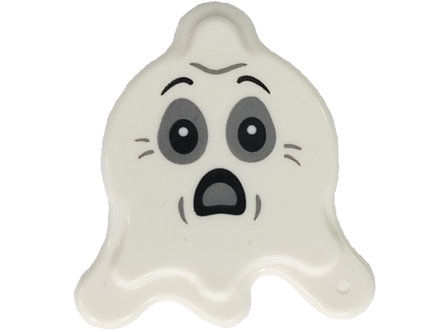 Tile, Round 2 x 2 Splat with Side Extensions with Ghost Face with Dark Bluish Gray and Light Bluish Gray Eyes and Scared Open Mouth Pattern (BAM)