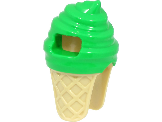 Minifigure, Headgear Head Cover, Costume Ice Cream with Molded Tan Cone Pattern