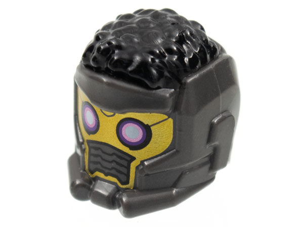 Minifigure, Headgear Helmet Space Wraparound with Black Hair on Top, Breathing Vents and Purple Rimmed Eye Holes Pattern (Star-Lord)