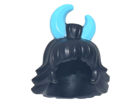 Minifigure, Hair Female Bangs and Flipped Ends, Bun on Top with Medium Azure Crescent Moon Pattern