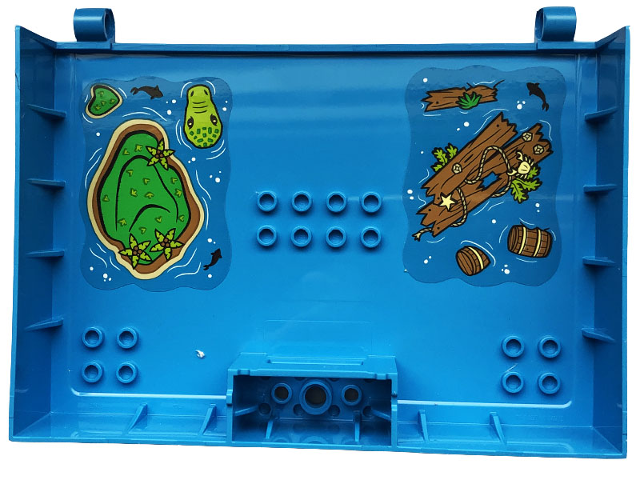 Container, Book Cover Half, 16 x 12 x 2 2/3 with Lock Compartment (Storybook Adventures) with Barrels, Wooden Planks, Black Fish, Lime Crocodile and Island Pattern (Stickers) - Set 43220