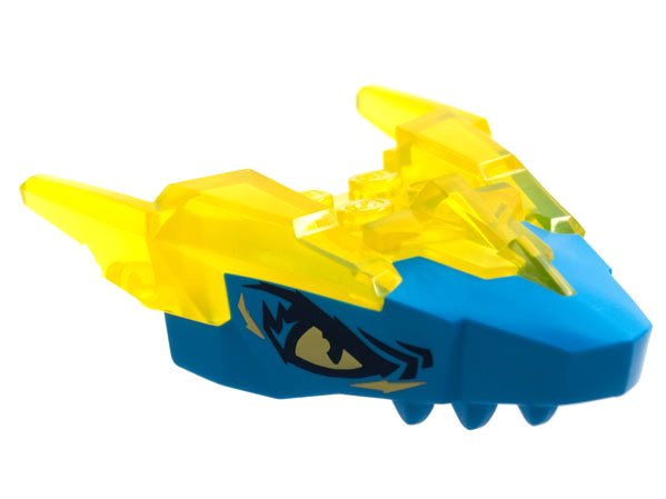 Dragon Head (Ninjago) Jaw Upper with Horns with Molded Dark Azure Face and Printed Bright Light Yellow Eyes and Dark Blue Highlights Pattern