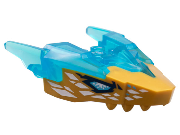 Dragon Head (Ninjago) Jaw Upper with Horns with Molded Pearl Gold Face and Printed Medium Azure Eyes and White Crystals Pattern