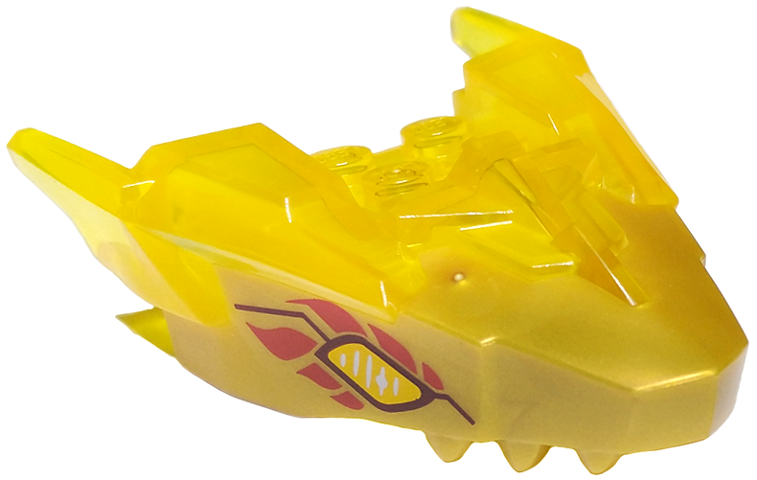 Dragon Head (Ninjago) Jaw Upper with Horns with Molded Pearl Gold Face and Printed Bright Light Orange Eyes and Red Flames Scales Pattern