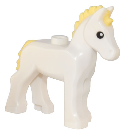 Horse, Baby Foal with Stud on Back with Molded Bright Light Yellow Mane and Tail and Printed Black Eyes with White Pupils Pattern