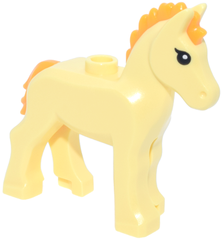 Horse, Baby Foal with Stud on Back with Molded Bright Light Orange Mane and Tail and Printed Black Eyes with Single Eyelashes and White Pupils Pattern