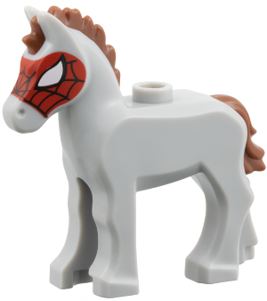 Horse, Baby Foal with Stud on Back with Molded Reddish Brown Mane and Tail and Printed Large White Eyes and Red Spider Web Mask Pattern (Marvel Widow)