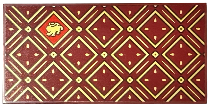 Tile, Modified 4 x 8 Inverted with Studs on Edges with Gold Squares and Lines with Black Outlines and HP Gryffindor House Lion on Red Background Pattern (Sticker) - Set 76416