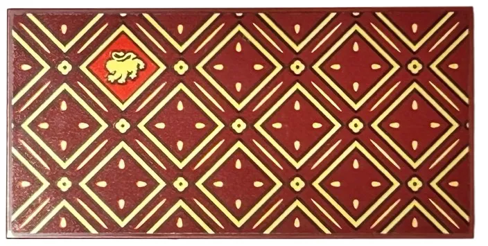 Tile, Modified 4 x 8 Inverted with Studs on Edges with Gold Squares and Lines with Black Outlines and HP Gryffindor House Lion on Red Background Pattern (Sticker) - Set 76416