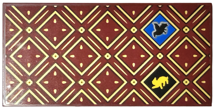 Tile, Modified 4 x 8 Inverted with Studs on Edges with Gold Squares and Lines with Black Outlines, HP Hufflepuff House Badger on Black Background and Ravenclaw Raven on Blue Background Pattern (Sticker) - Set 76416