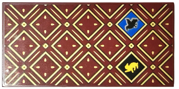 Tile, Modified 4 x 8 Inverted with Studs on Edges with Gold Squares and Lines with Black Outlines, HP Hufflepuff House Badger on Black Background and Ravenclaw Raven on Blue Background Pattern (Sticker) - Set 76416