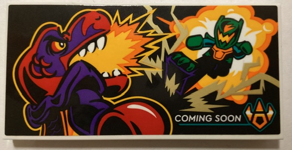 Tile, Modified 4 x 8 Inverted with Studs on Edges with Action Movie Billboard Poster with 'COMING SOON' and Minifigures Pattern (Sticker) - Set 60380