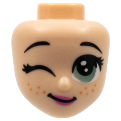 Mini Doll, Head Friends with Black Eyebrows, Large Sand Green Eyes, Right Wink, Freckles, Dark Pink Lips Pattern (Luisa)