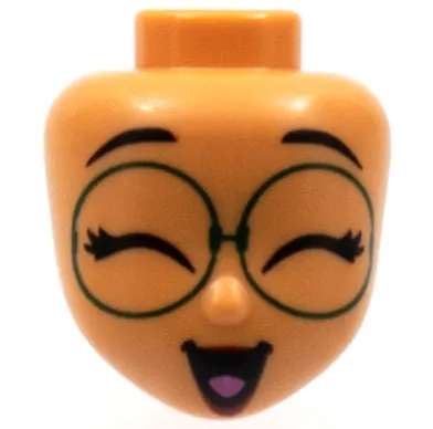 Mini Doll, Head Friends with Black Eyebrows, Large Dark Green Glasses, Closed Eyes, Open Mouth Pattern (Mirabel)