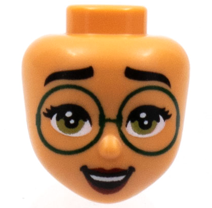 Mini Doll, Head Friends with Black Eyebrows, Large Dark Green Glasses, Olive Green Eyes, Dark Red Lips Pattern