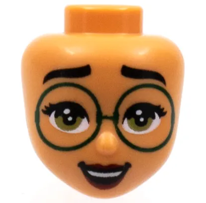 Mini Doll, Head Friends with Black Eyebrows, Large Dark Green Glasses, Olive Green Eyes, Dark Red Lips Pattern