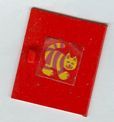 Homemaker Cupboard Door 4 x 4 with Yellow Striped Cat Pattern (Sticker) - Set 271