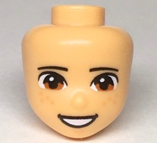 Mini Doll, Head Friends with Black Eyebrows, Dark Orange Eyes, Freckles and Open Mouth Smile with Teeth Pattern